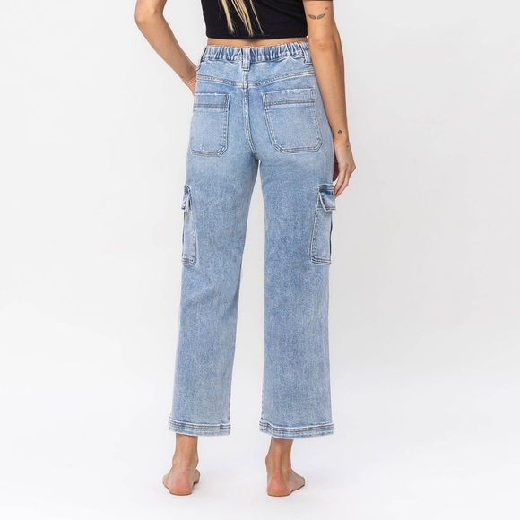 Vervet Flying Monkey Super High Rise Devin Cargo Dad Jeans Light Wash 26 T5926 - Picture 3 of 11